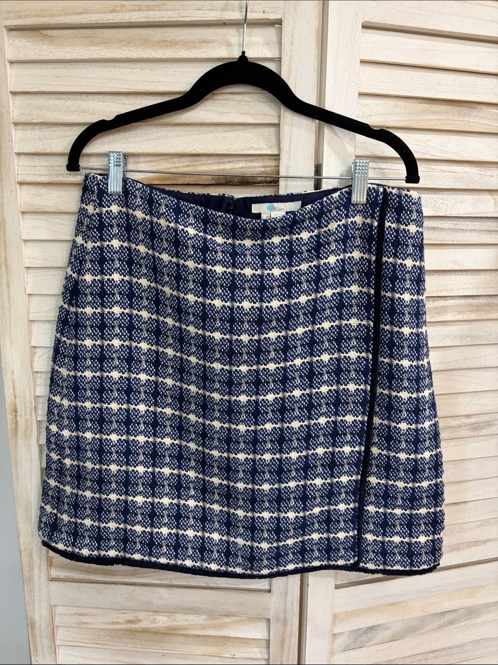 Boden Tallulah Blue and White Plaid Tweed Mini Skirt